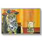 Woman Yelling at a Cat Meme (Picasso Parody) - Floater Framed Canvas Print