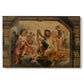 Canvas art print portraying a seated figure playing harp with attendants, set against a white background