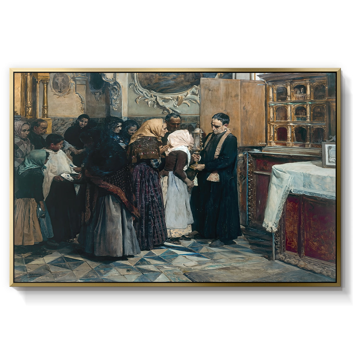 Kissing the Relic, 1893 - Floater Framed Canvas Print