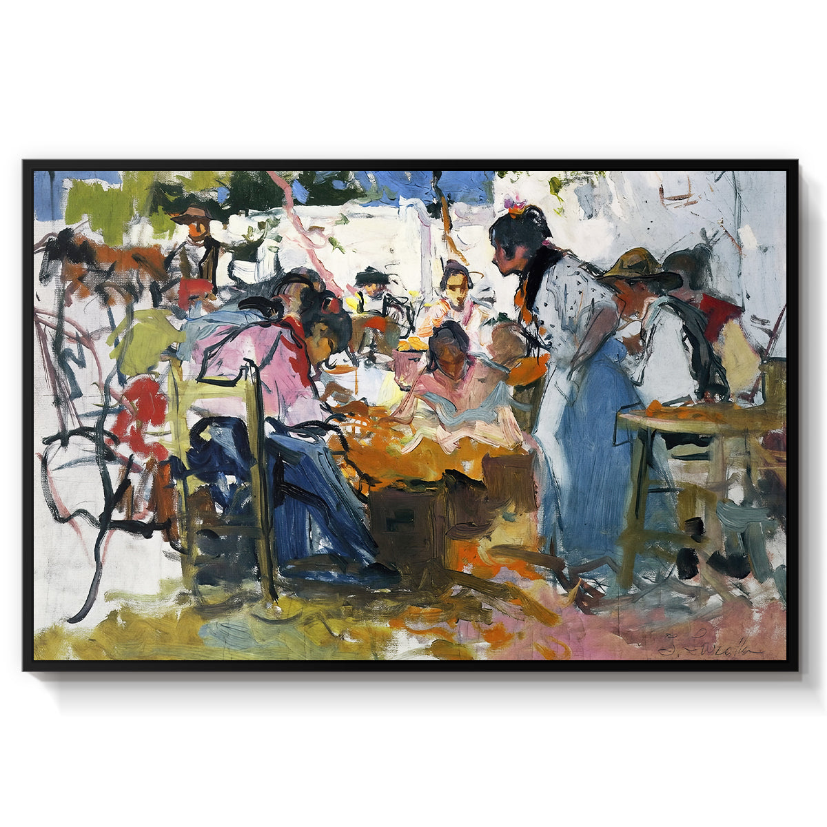 Net Menders in Valencia, 1909 - Floater Framed Canvas Print