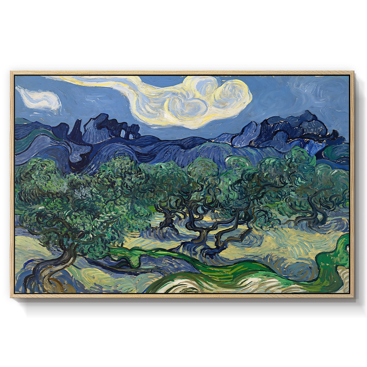 Olive Trees with the Alpilles in the Background, 1889 - Floater Framed Canvas Print