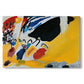 Canvas art print portraying an abstract composition dominated by dark forms and bright yellow field suggesting musical performance, set against a white background