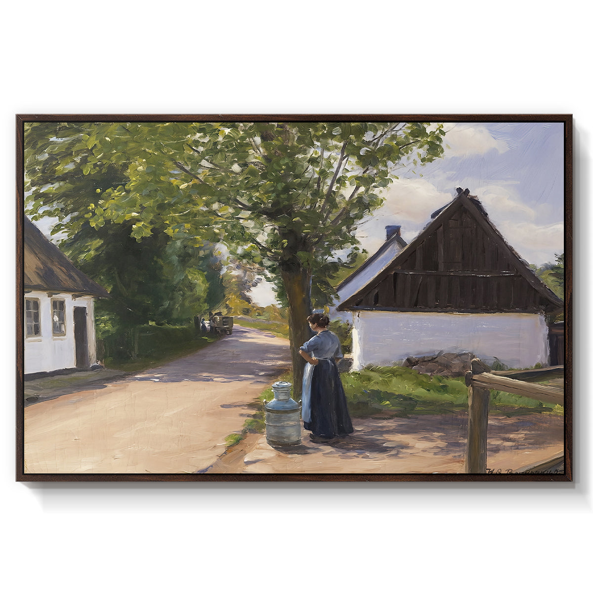 Danish Village Street with Woman and Milkman, 1880 - Floater Framed Canvas Print