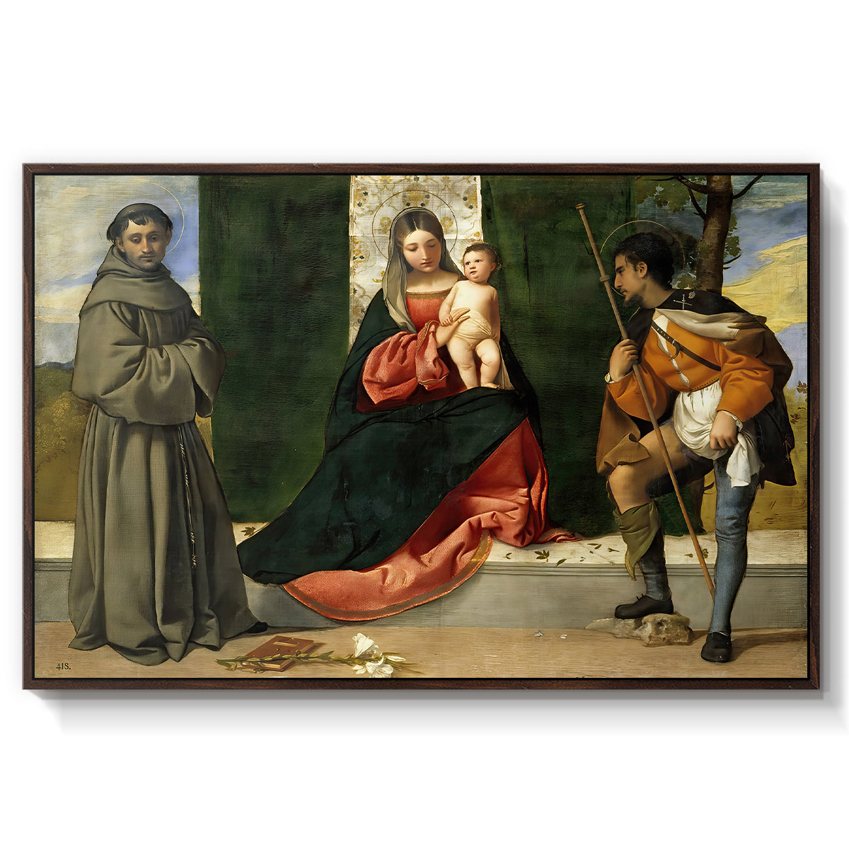Madonna and Child with Saints Anthony of Padua and Roch, c. 1510 - Floater Framed Canvas Print