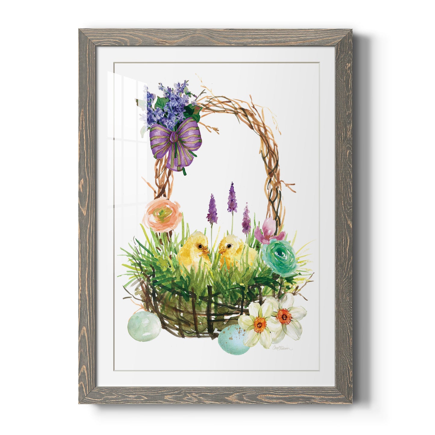 Spring Chick Basket - Premium Framed Print - Distressed Barnwood Frame - Ready to Hang