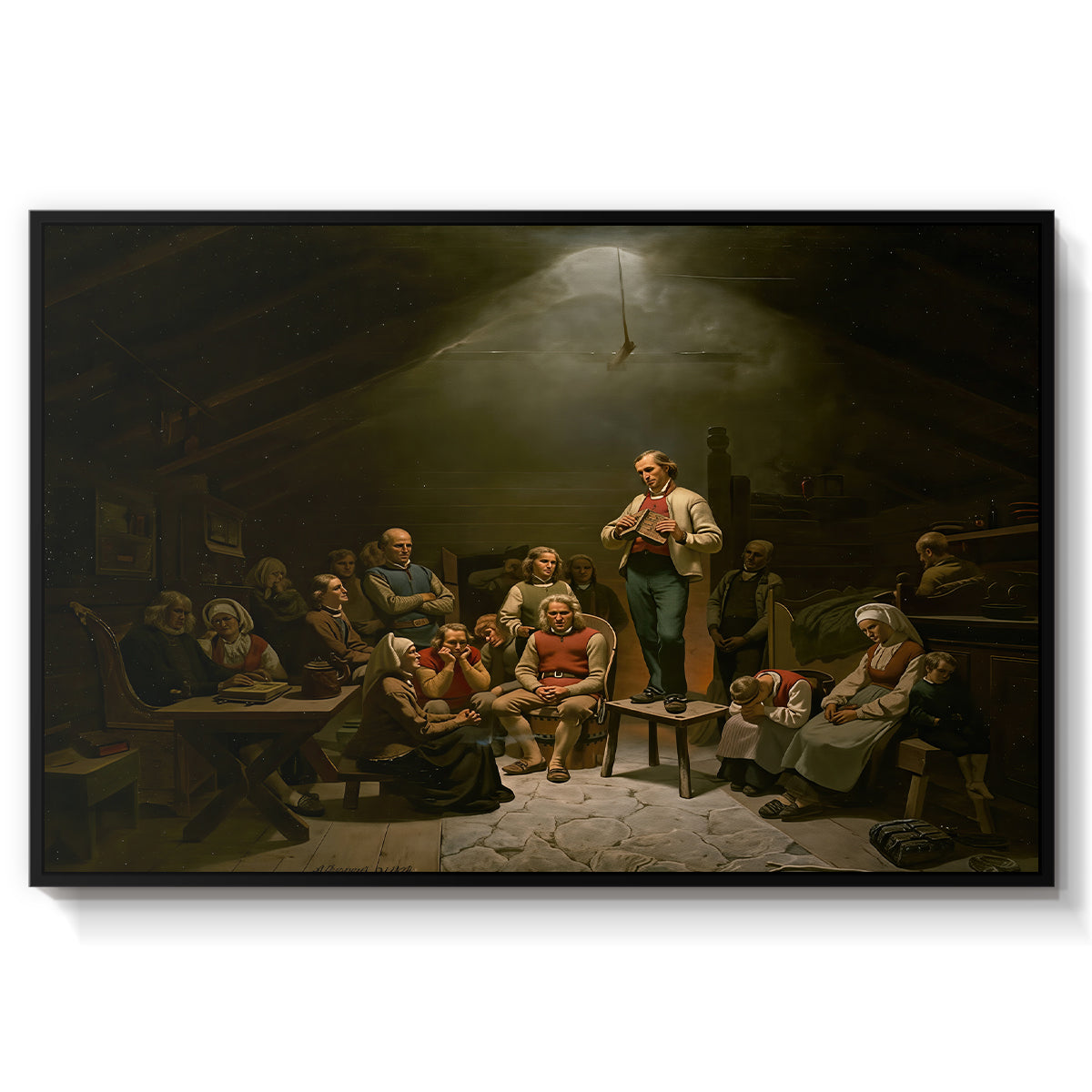 Low Church Devotion (Haugianerne), 1848 - Floater Framed Canvas Print