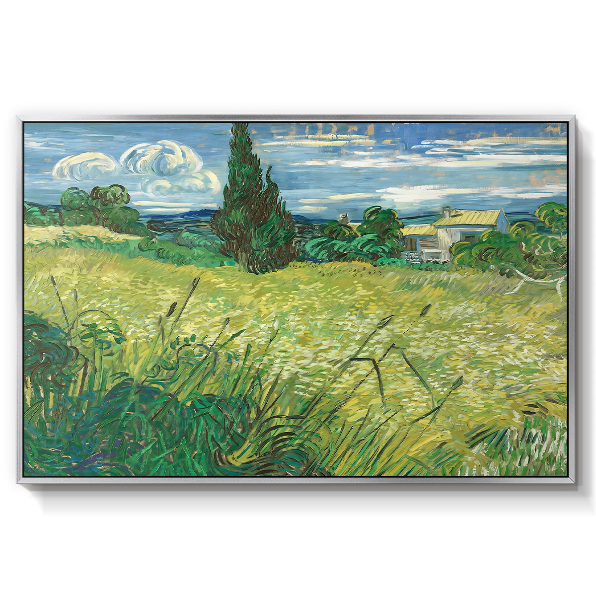 Green Wheat Field with Cypress, 1889 - Floater Framed Canvas Print