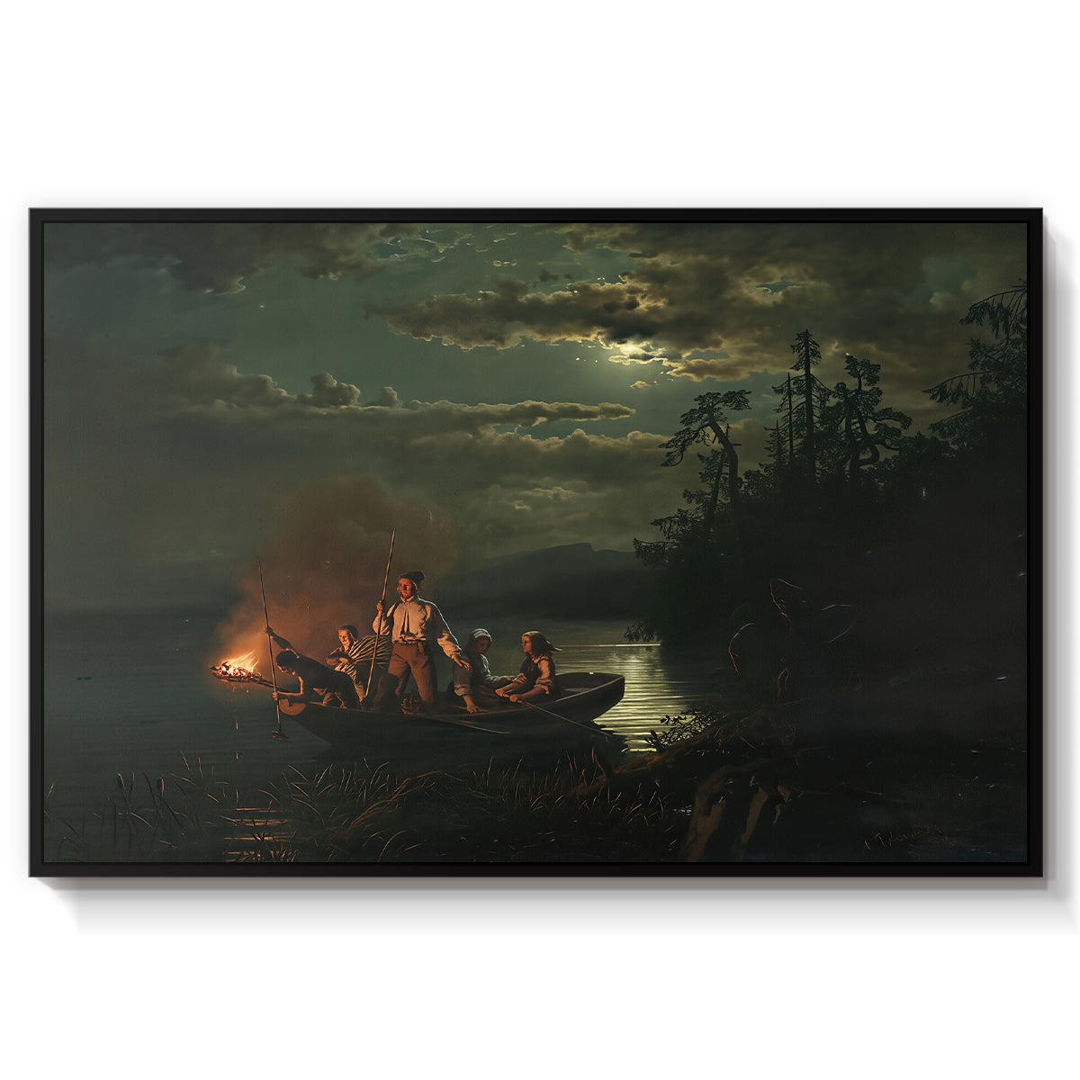 Spear Fishing on Lake Krøderen, 1851 - Floater Framed Canvas Print