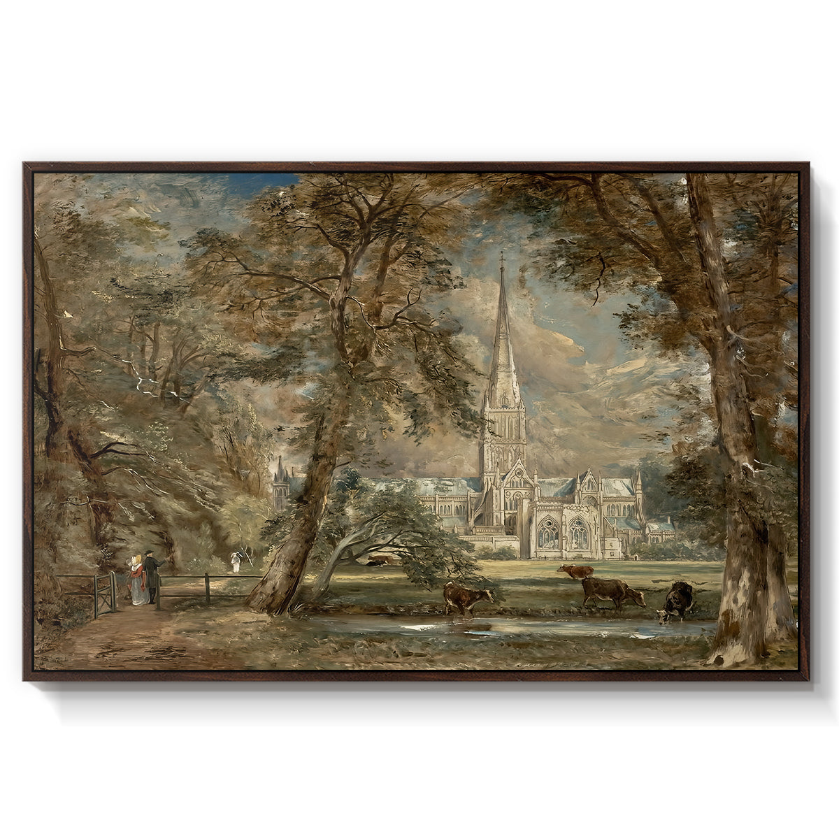 Salisbury Cathedral from the Bishop's Grounds, c. 1822-1823 - Floater Framed Canvas Print