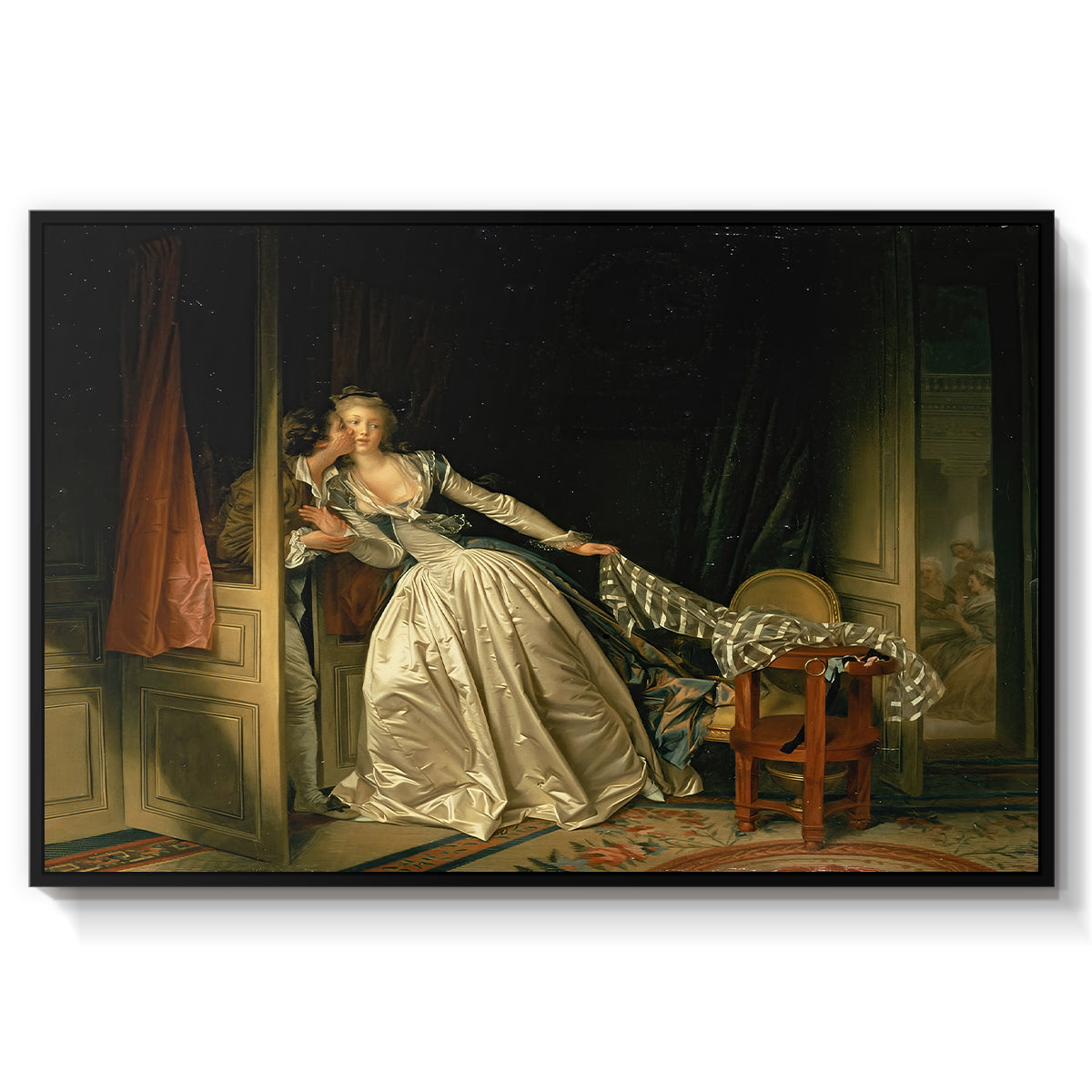 The Stolen Kiss (Le Baiser à la dérobée), c. 1788 - Floater Framed Canvas Print