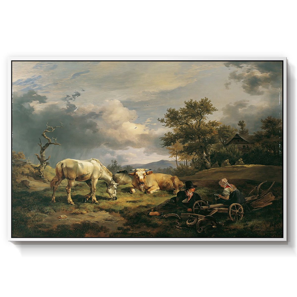 Young Peasant Couple Resting in the Field, 1829 - Floater Framed Canvas Print