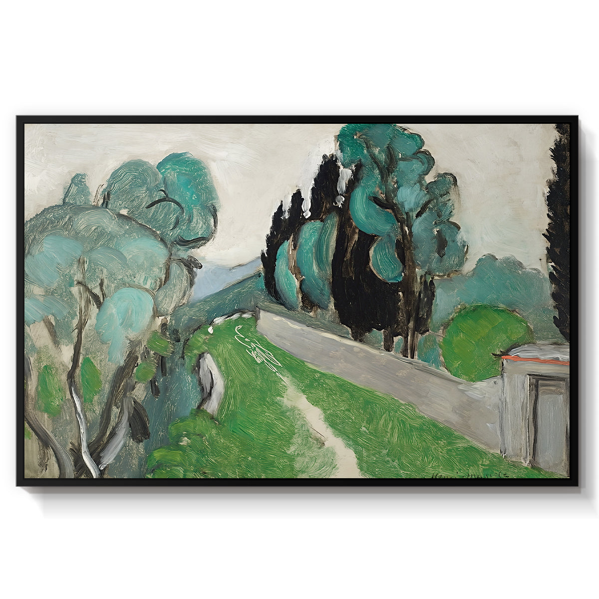 Landscape with Cypresses and Olive Trees near Nice, c. 1918 - Floater Framed Canvas Print