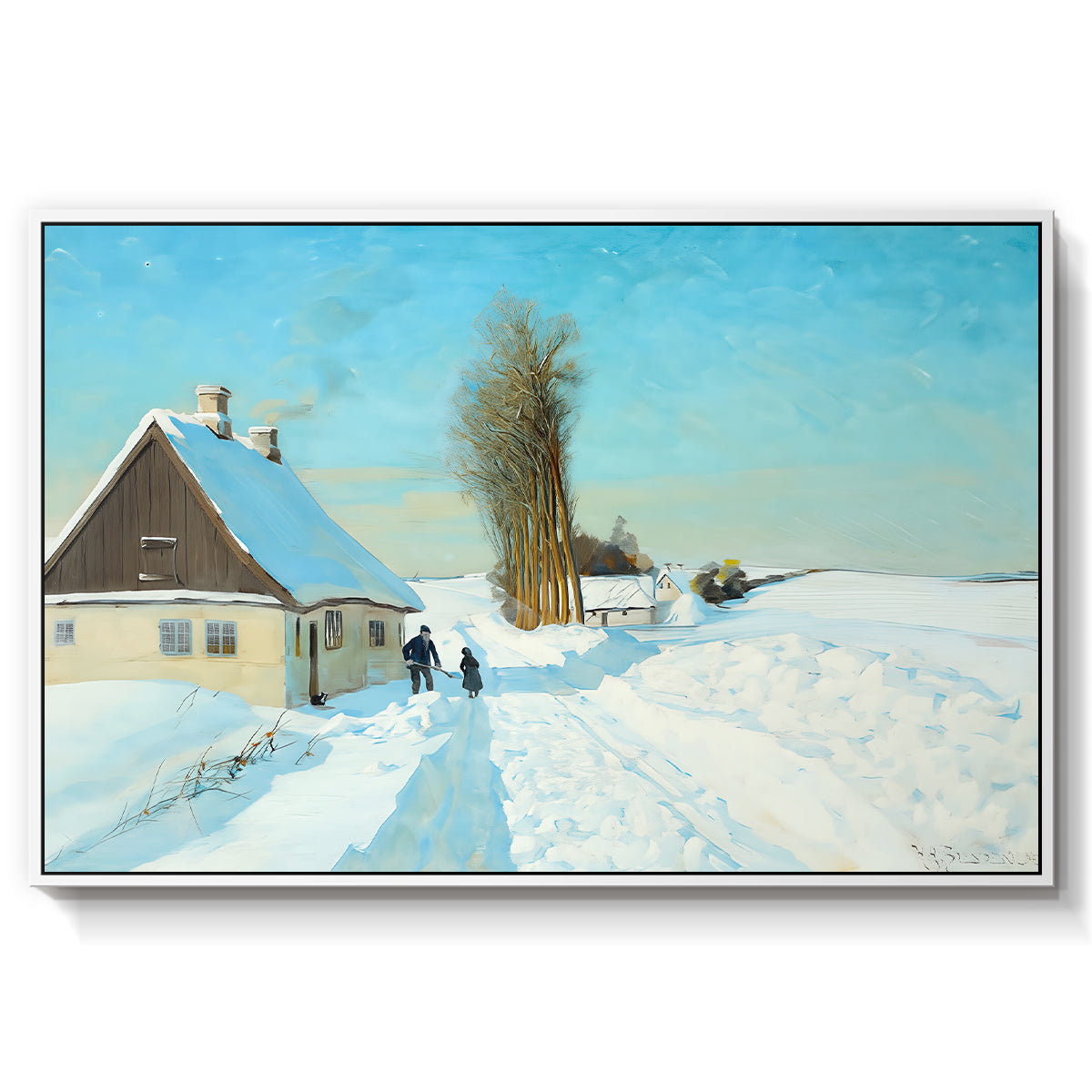 Shoveling Snow on a Beautiful Winter Day, c. 1898 - Floater Framed Canvas Print