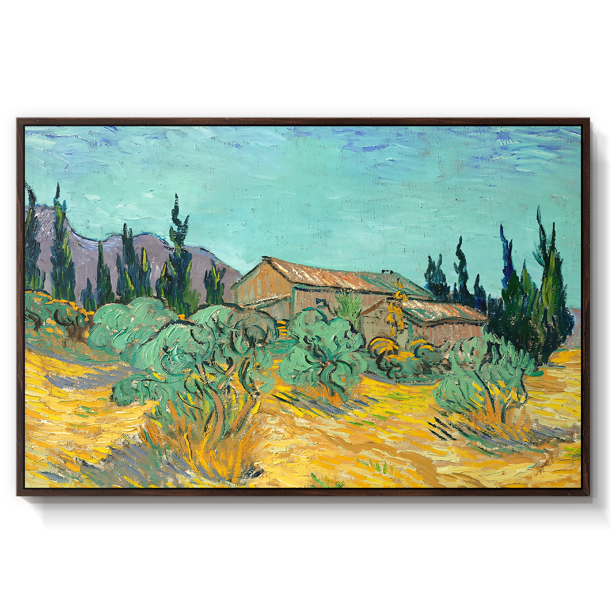 Wooden Sheds Among the Olive Trees and Cypresses, 1889 - Floater Framed Canvas Print