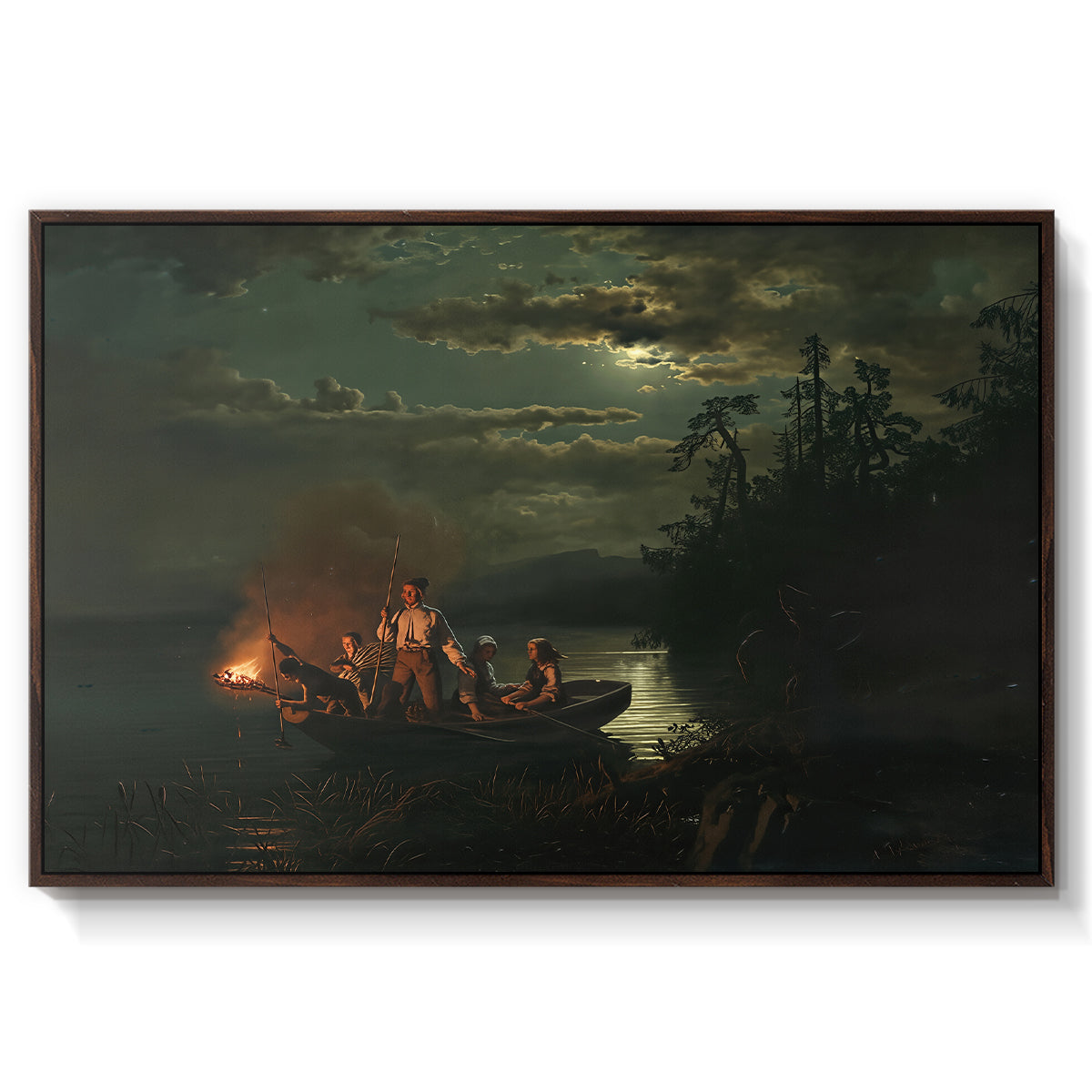 Spear Fishing on Lake Krøderen, 1851 - Floater Framed Canvas Print