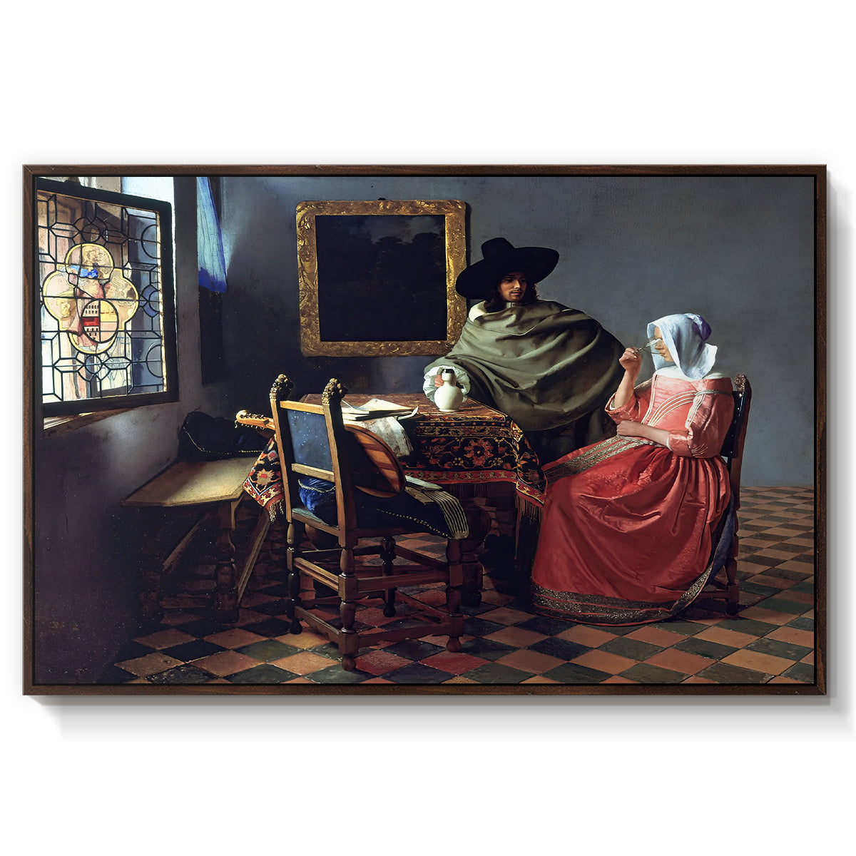 The Glass of Wine, c. 1660 - Floater Framed Canvas Print