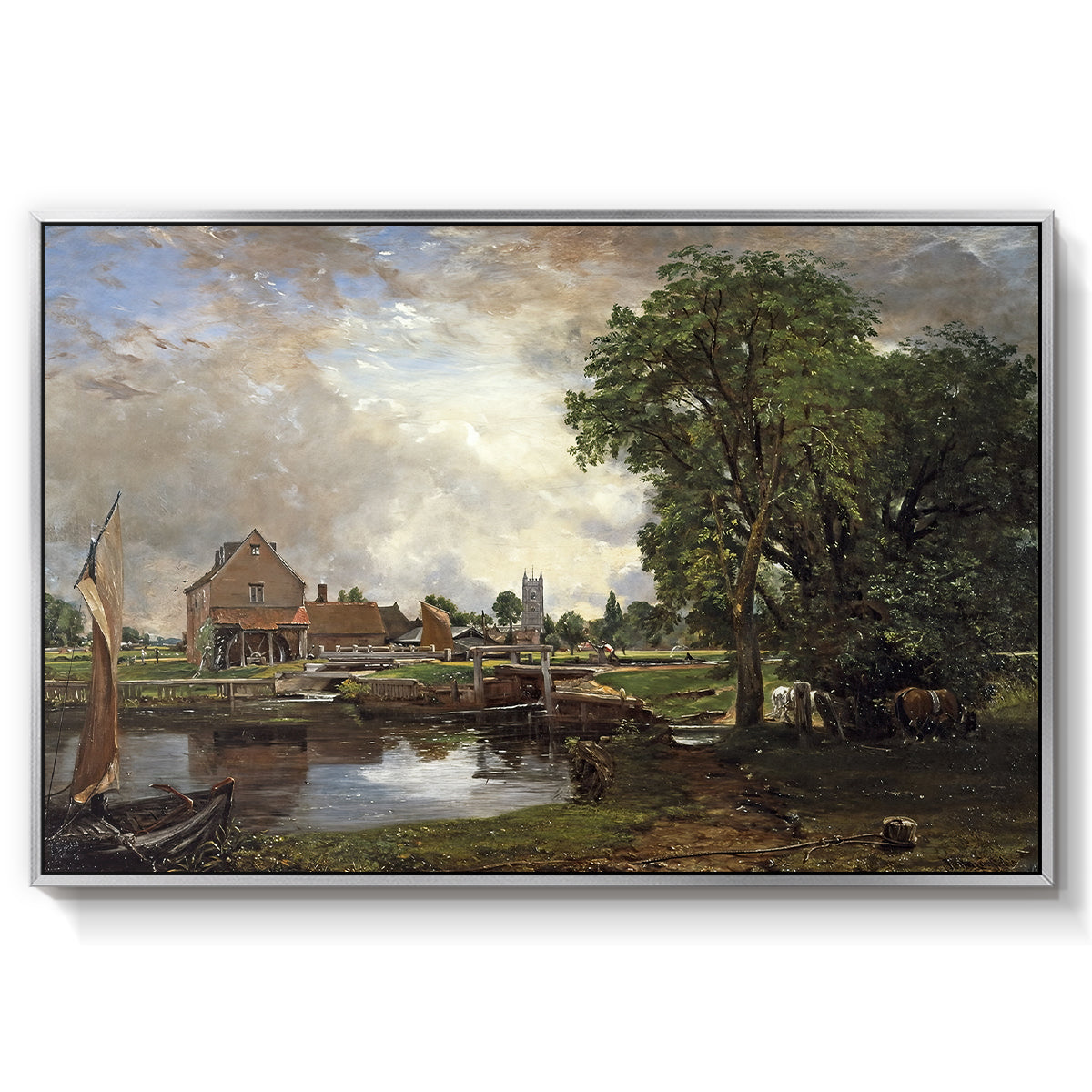 Dedham Lock and Mill, c. 1820 - Floater Framed Canvas Print