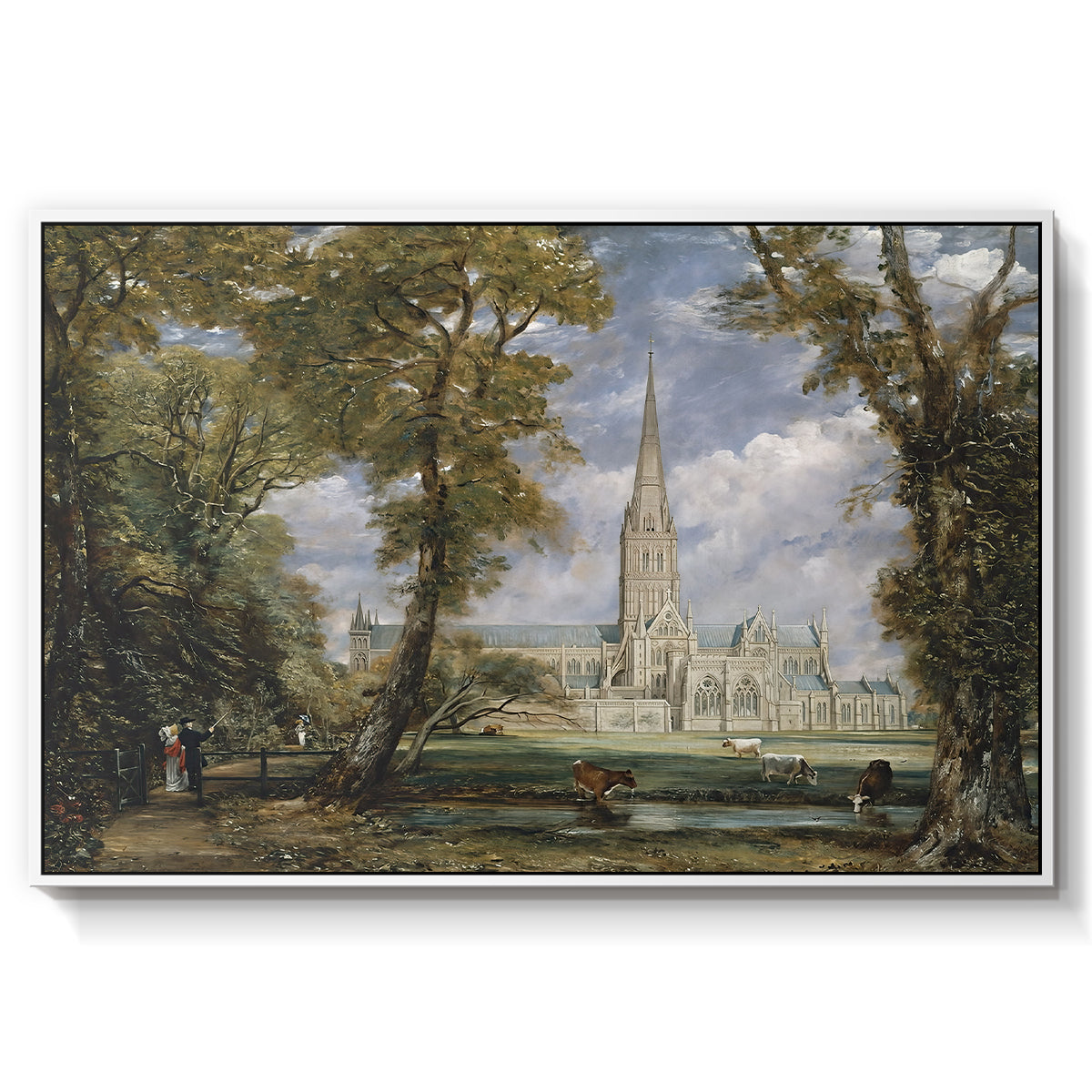 Salisbury Cathedral from the Bishop's Grounds, c. 1825 - Floater Framed Canvas Print