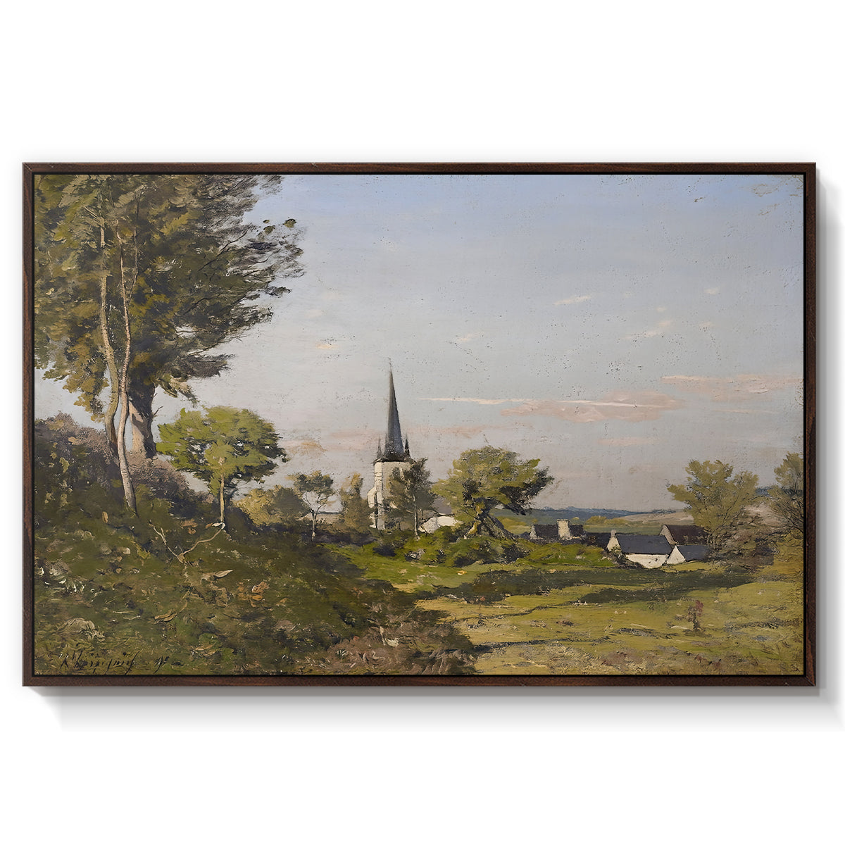Village Landscape with Church, 1891 - Floater Framed Canvas Print