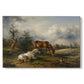 Canvas art print portraying two horses grazing in open pasture, set against a white background