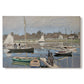 Canvas art print portraying sailboats gathered in calm basin with reflections on water, set against a white background