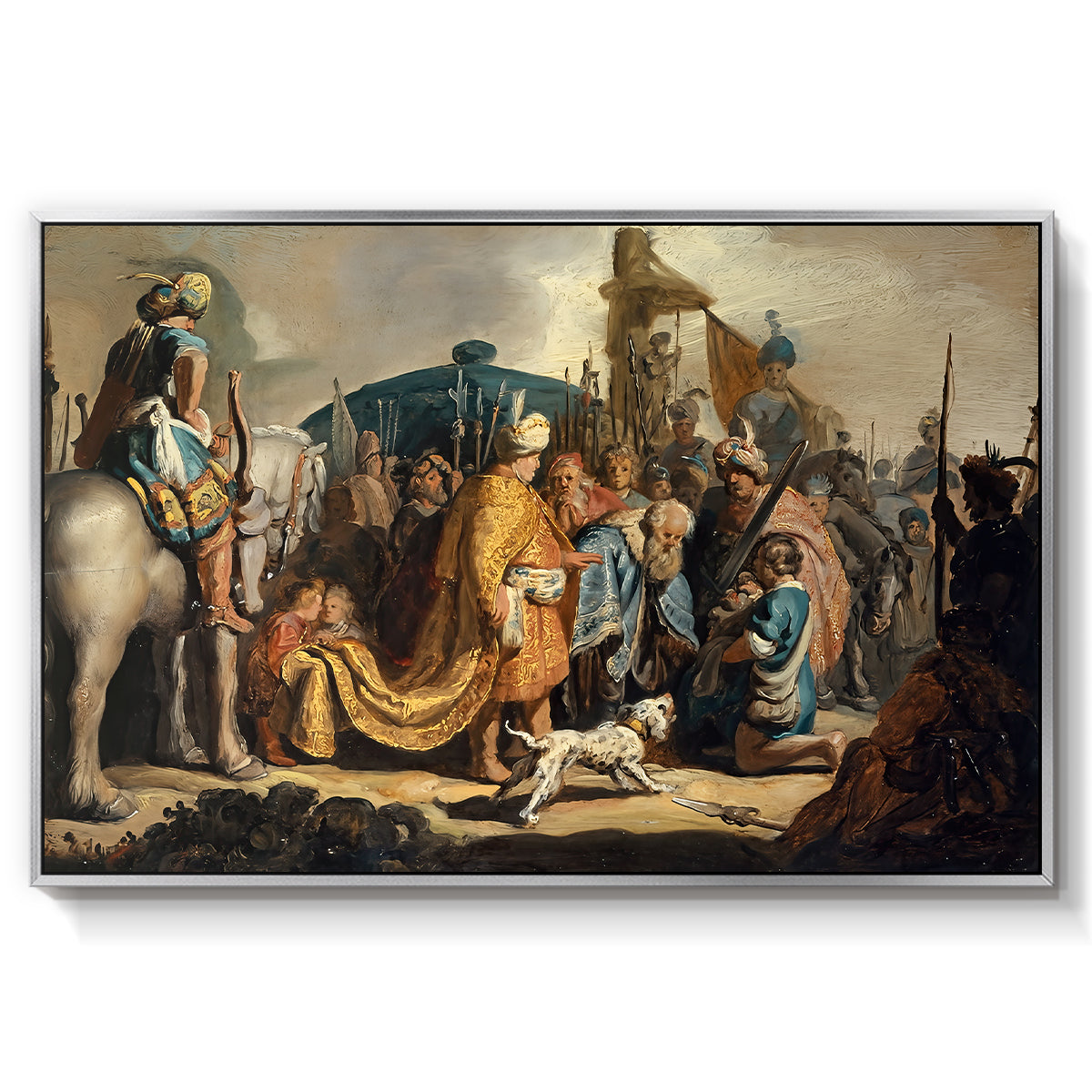David with Goliath's Head in front of Saul, for Rembrandt, 1627 - Floater Framed Canvas Print