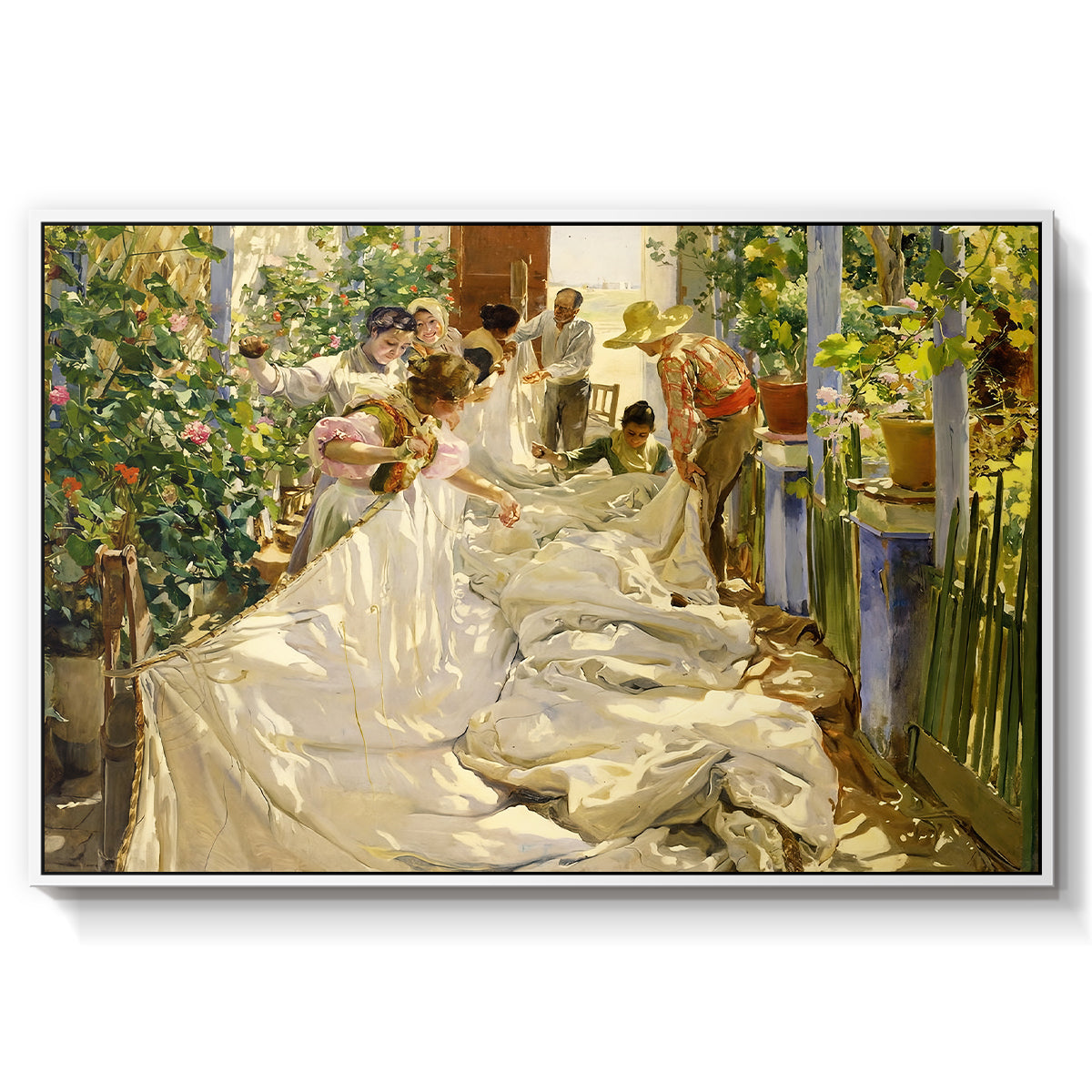 Sewing the Sail, 1896 - Floater Framed Canvas Print