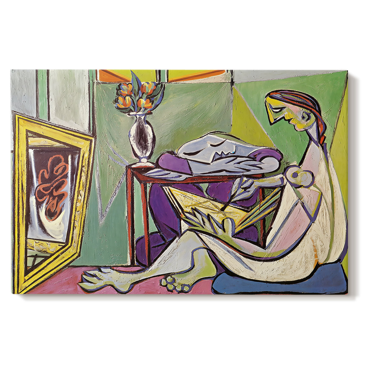 Canvas art print portraying an abstract female figure composed of geometric shapes, set against a white background