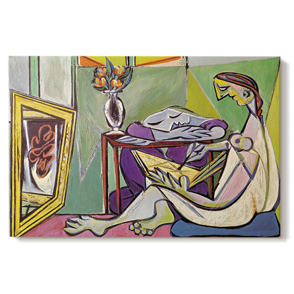 Canvas art print portraying an abstract female figure composed of geometric shapes, set against a white background