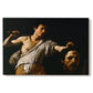 Canvas art print portraying a young David holding the severed head of Goliath against a dark background, set against a white background