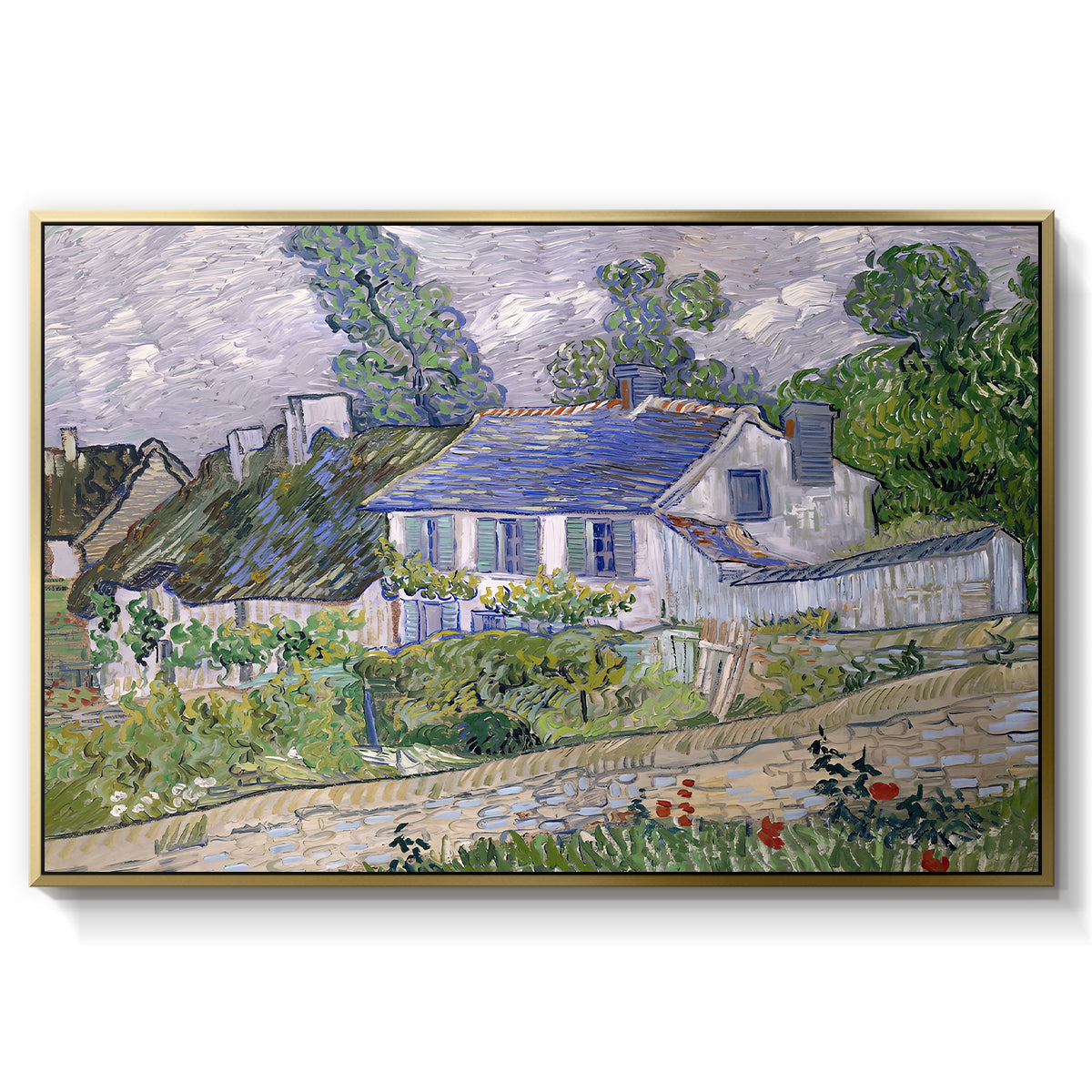 Houses in Auvers, 1890 - Floater Framed Canvas Print