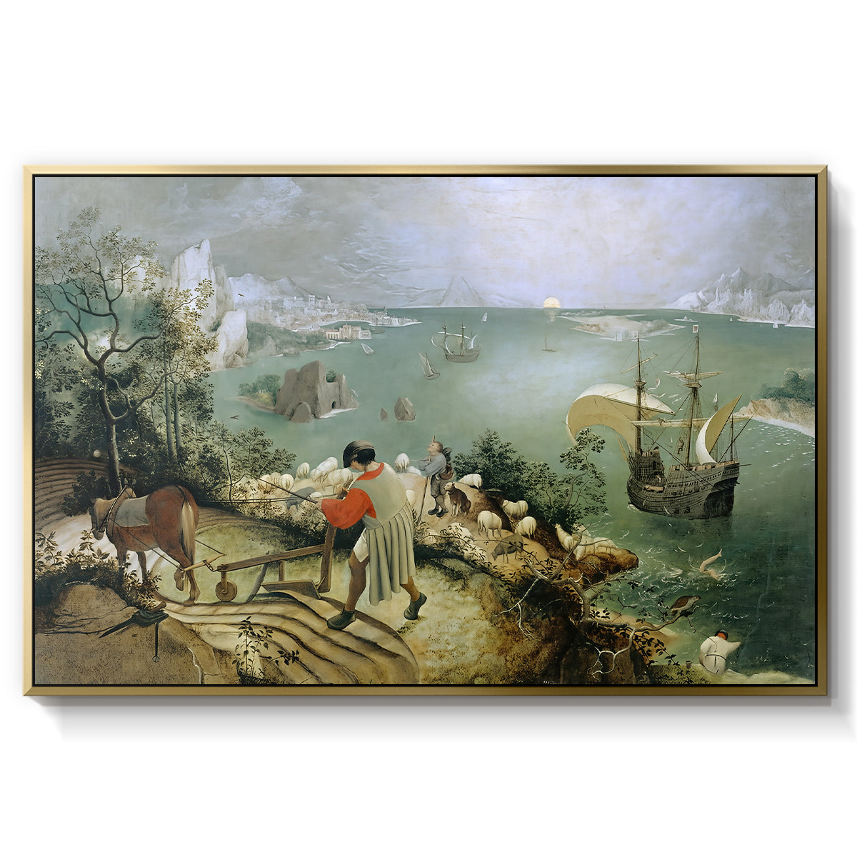 Landscape with the Fall of Icarus, c. 1560 - Floater Framed Canvas Print