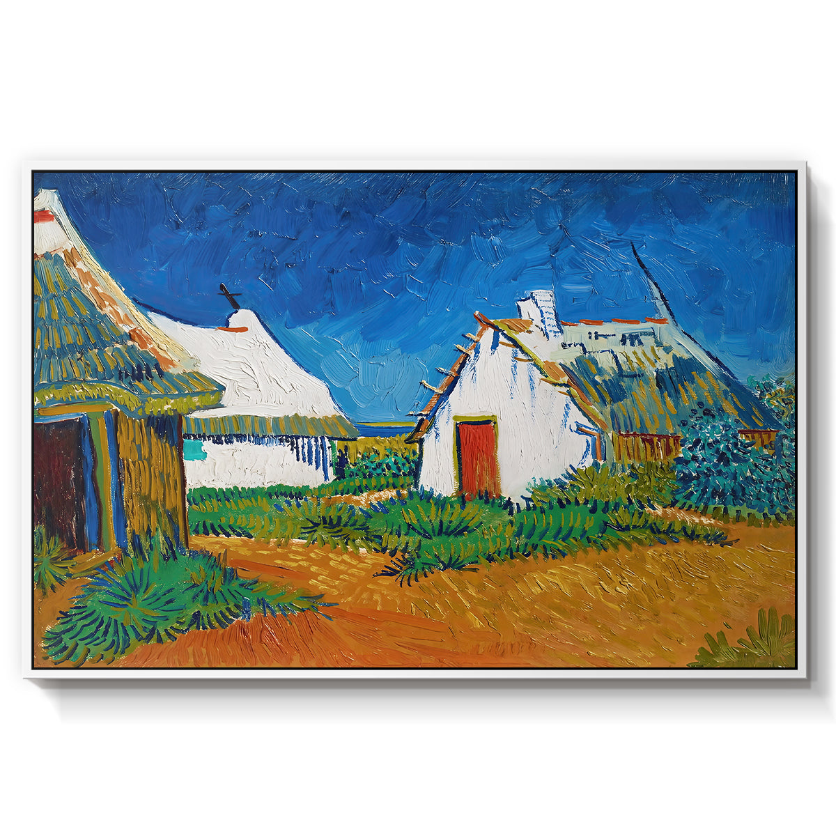 Three White Cottages at Saintes-Maries, 1888 - Floater Framed Canvas Print