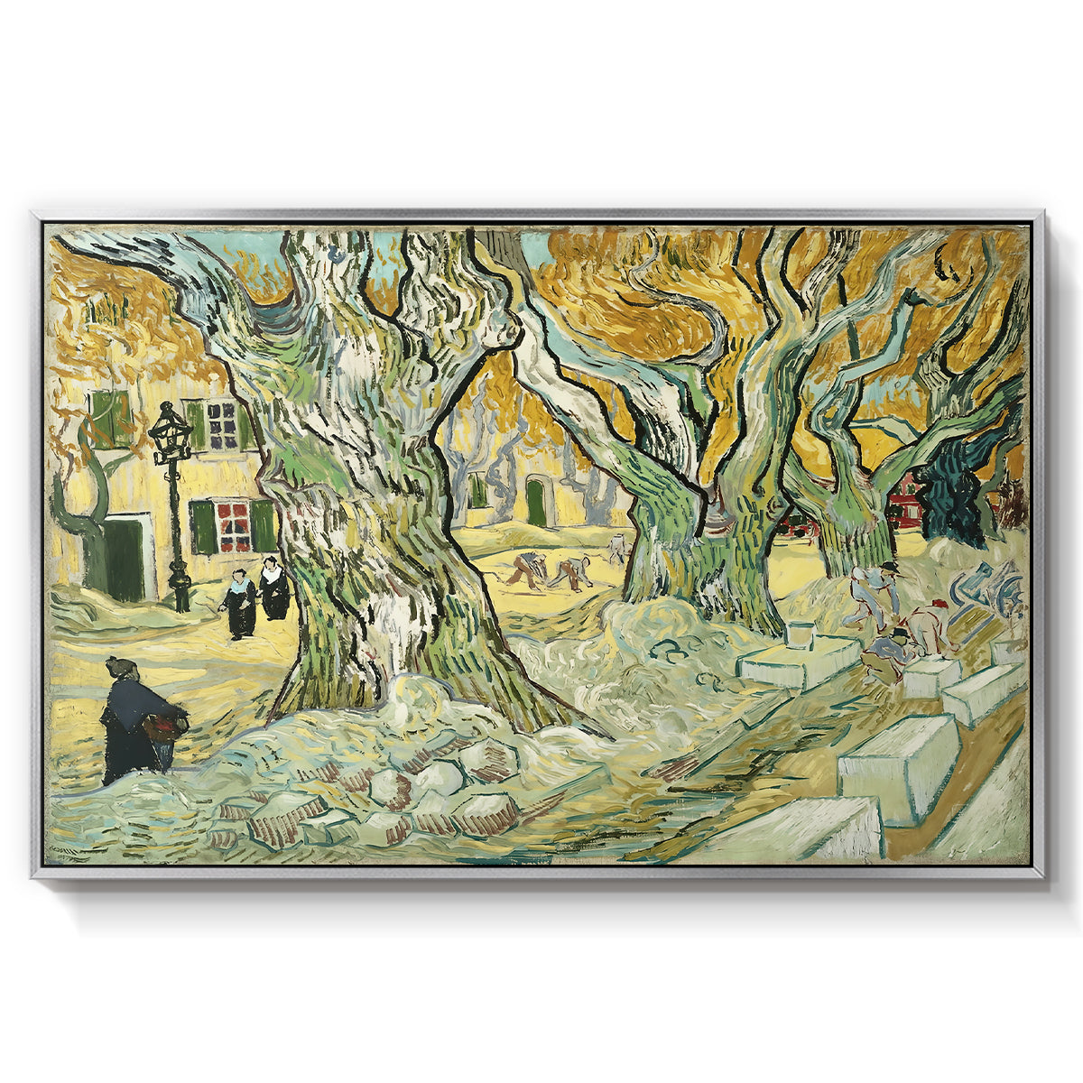 The Large Plane Trees (Road Menders at Saint-Rémy), 1889 - Floater Framed Canvas Print