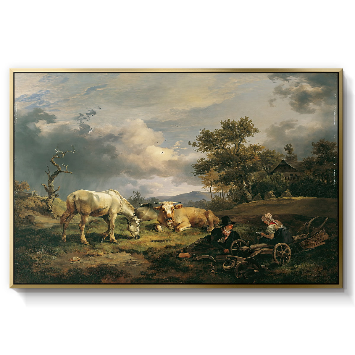 Young Peasant Couple Resting in the Field, 1829 - Floater Framed Canvas Print