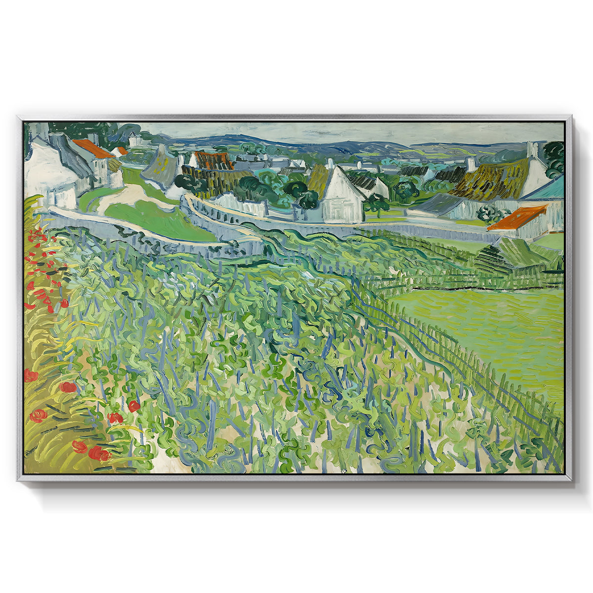 Vineyards at Auvers, 1890 - Floater Framed Canvas Print