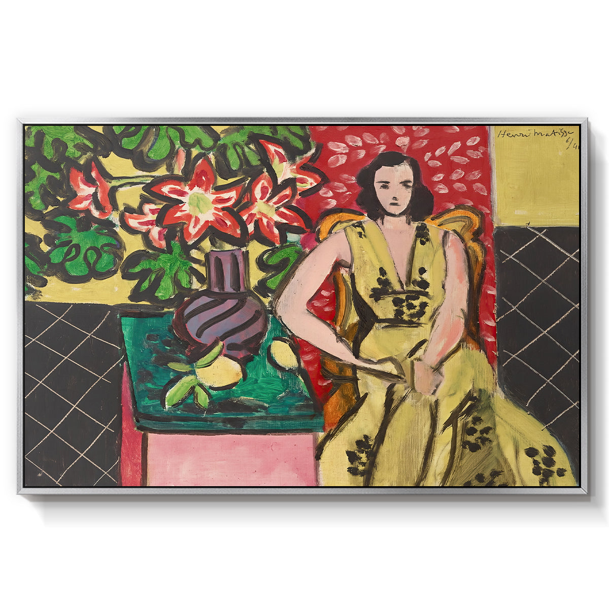 Seated Woman with a Vase of Amaryllis, 1941 - Floater Framed Canvas Print