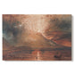 Canvas art print portraying a volcanic eruption with glowing lava and smoke, set against a white background