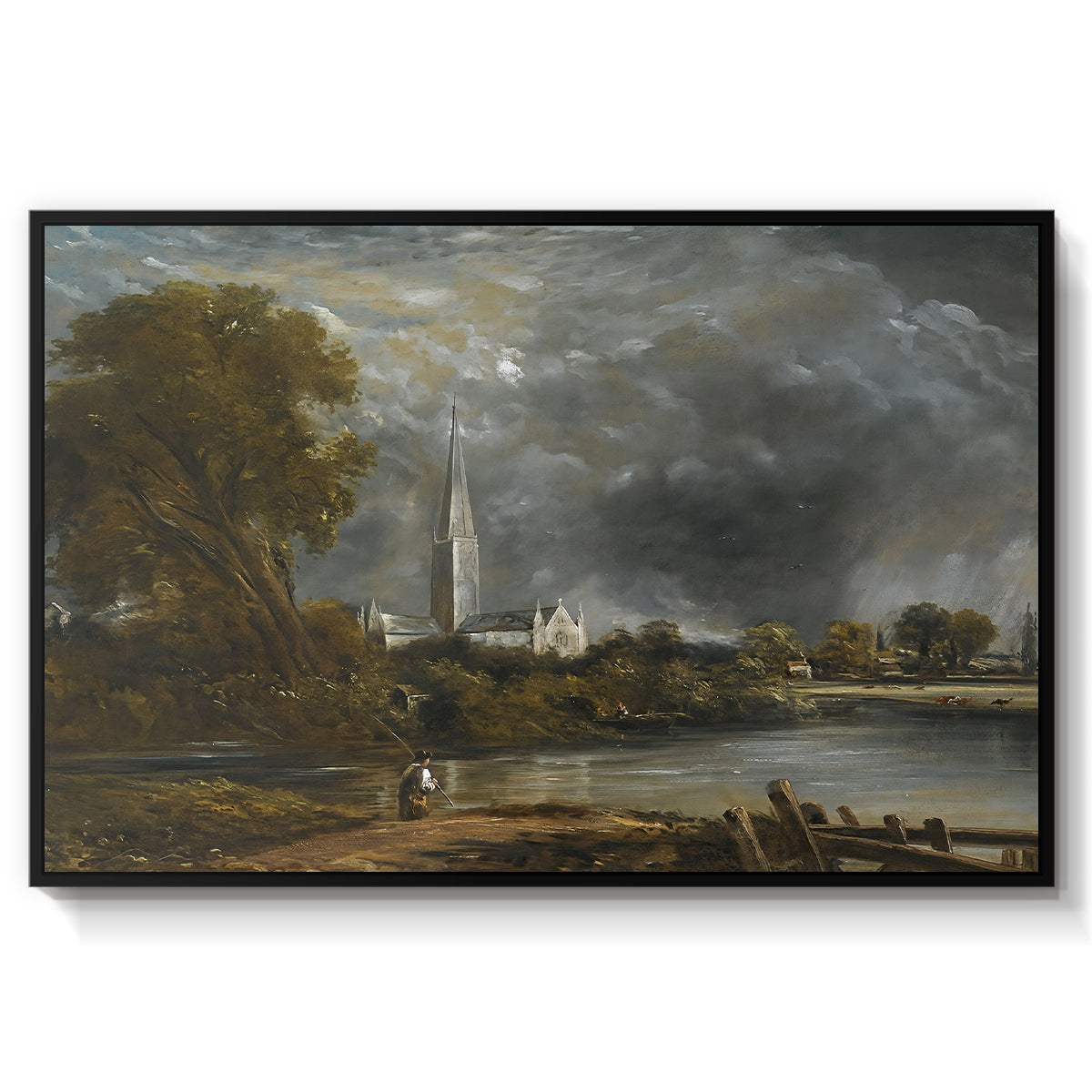 Salisbury Cathedral from the Meadows, c. 1831 - Floater Framed Canvas Print