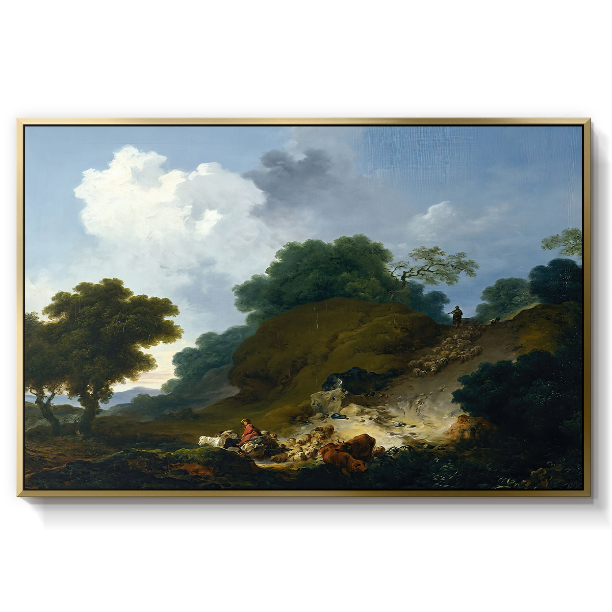 Landscape with Shepherds and Flock of Sheep, c. 1763-1765 - Floater Framed Canvas Print