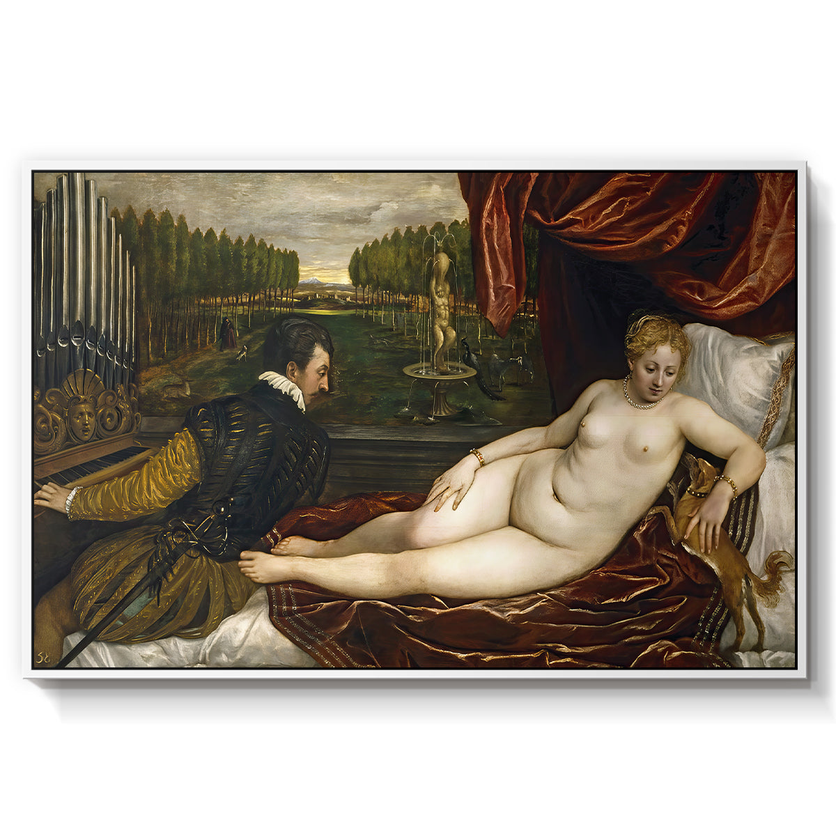 Venus with an Organist and a Dog, c. 1550 - Floater Framed Canvas Print