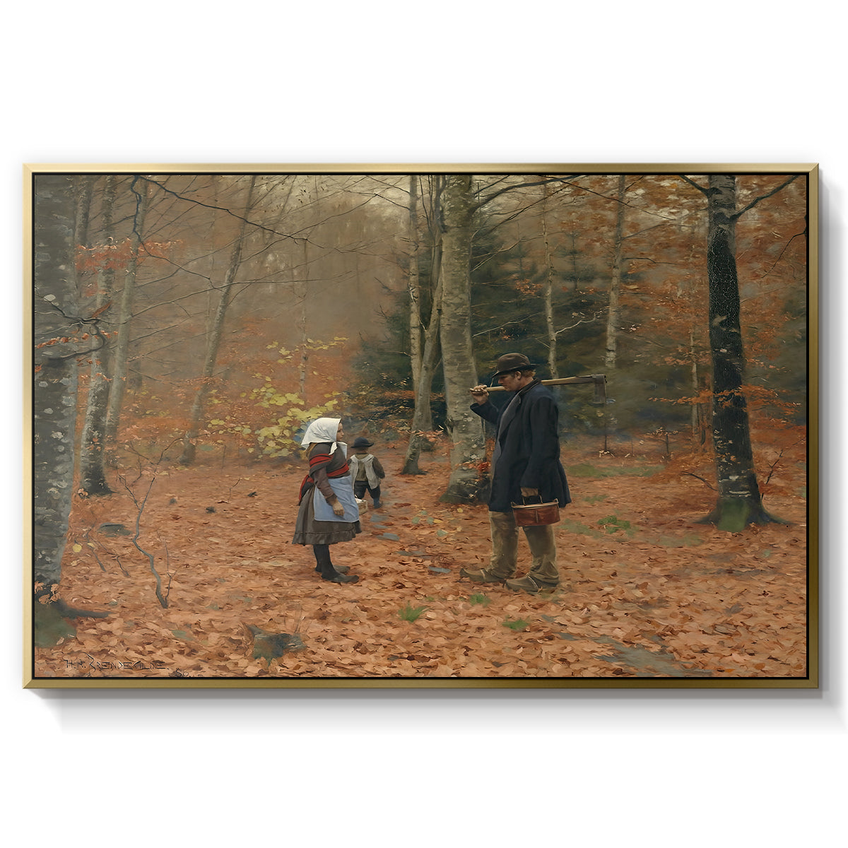 The Woodman and his Children, 1886 - Floater Framed Canvas Print