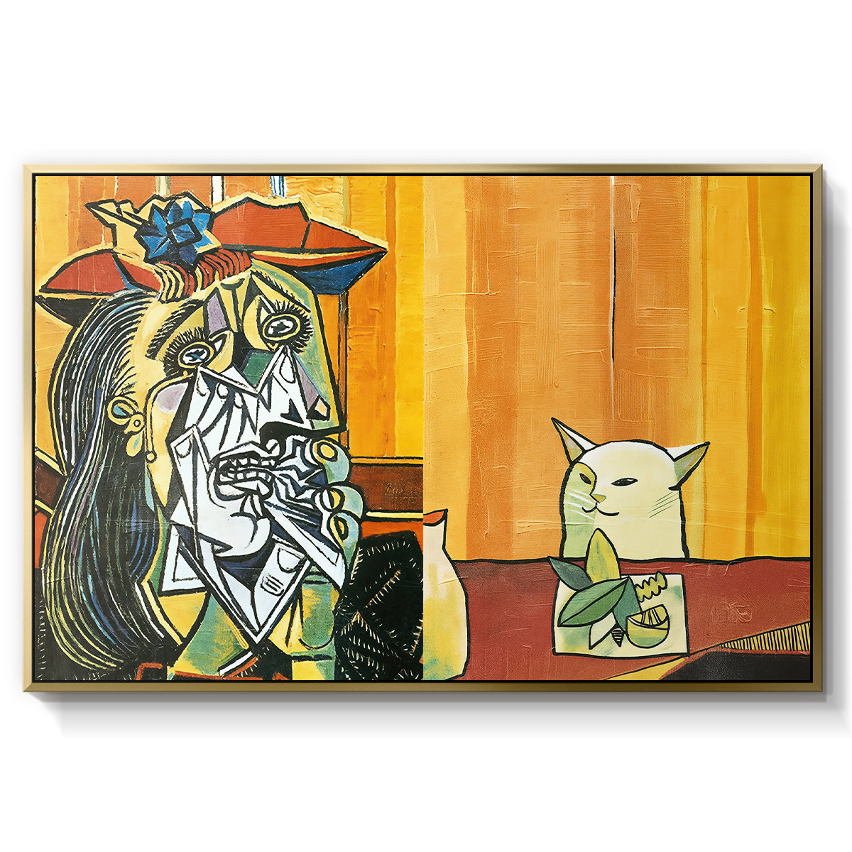 Woman Yelling at a Cat Meme (Picasso Parody) - Floater Framed Canvas Print