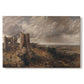 Canvas art print portraying a ruined castle overlooking river and landscape, set against a white background