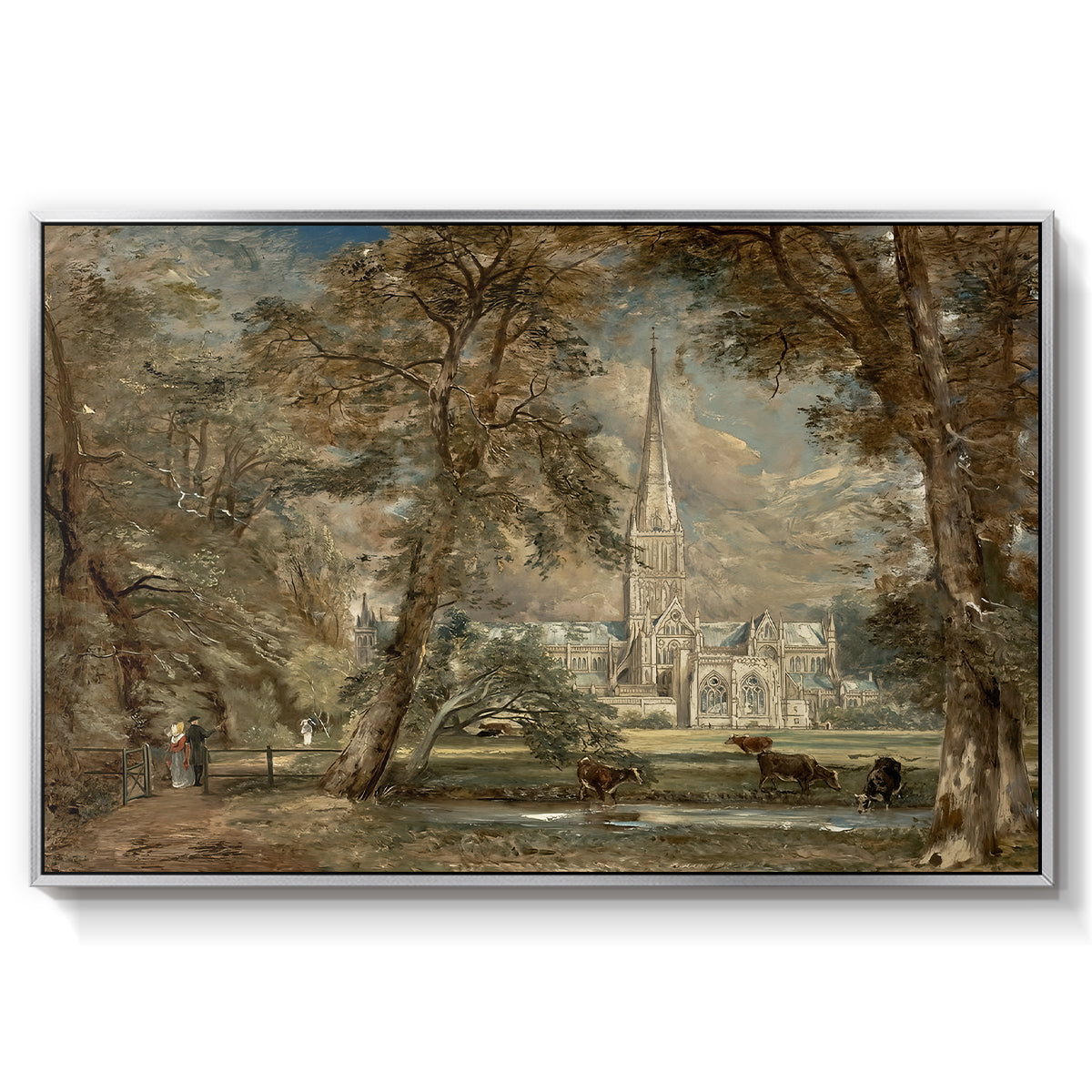 Salisbury Cathedral from the Bishop's Grounds, c. 1822-1823 - Floater Framed Canvas Print