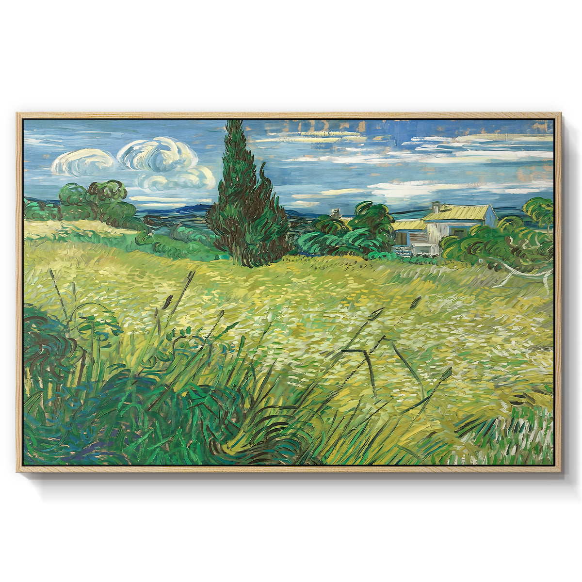 Green Wheat Field with Cypress, 1889 - Floater Framed Canvas Print