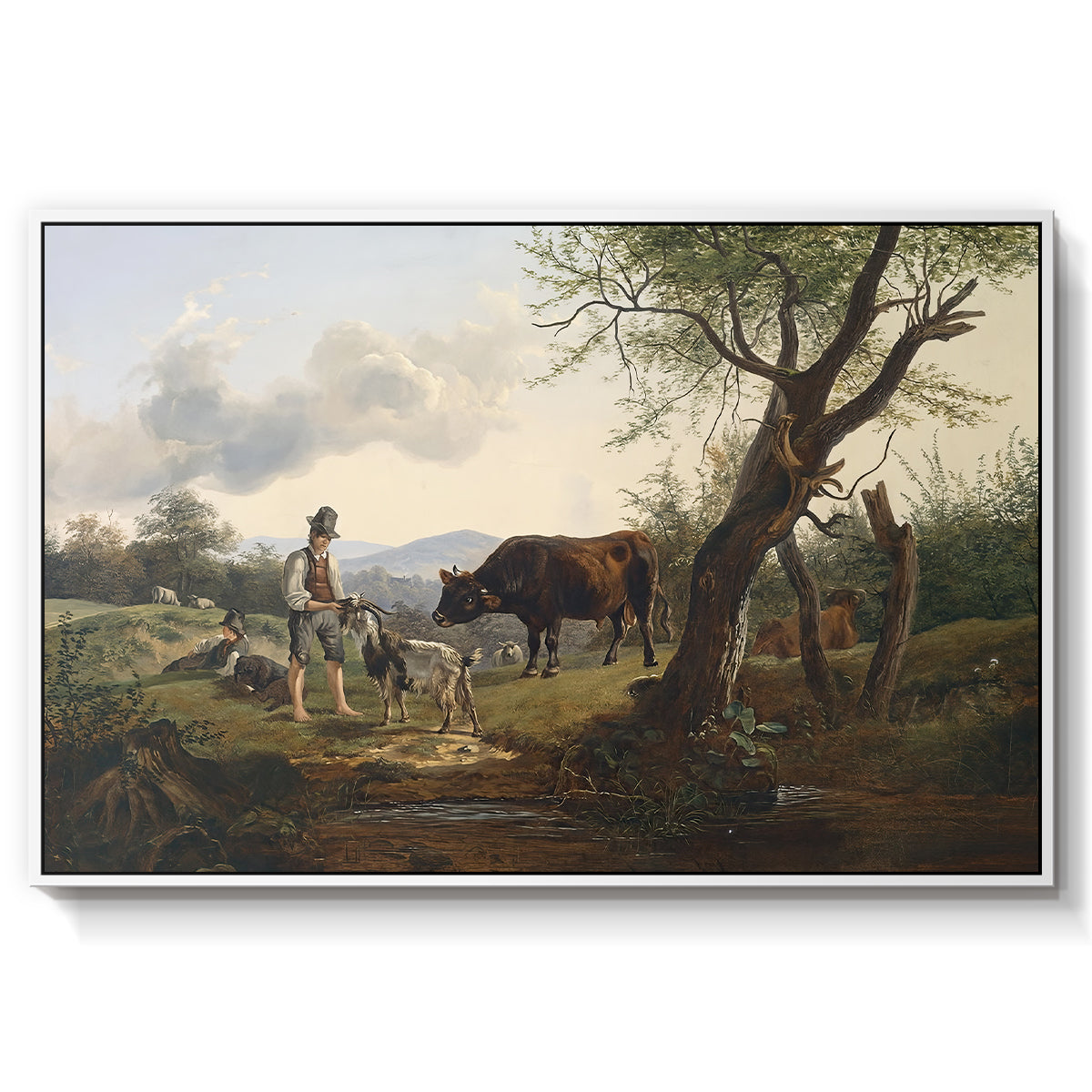 Shepherd with Billy Goat, c. 1830 - Floater Framed Canvas Print