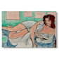 Canvas art print portraying a reclining nude wearing a bathrobe in a colorful interior, set against a white background