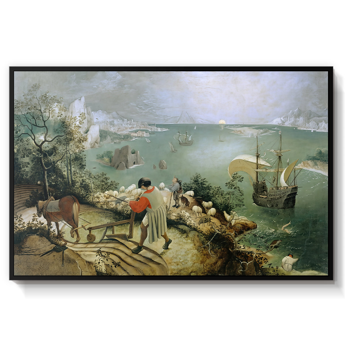 Landscape with the Fall of Icarus, c. 1560 - Floater Framed Canvas Print
