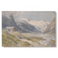 Canvas art print portraying a small group of shepherds in alpine landscape with grazing animals, set against a white background